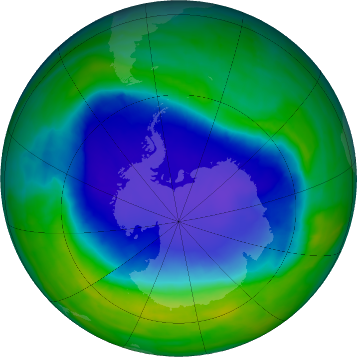 Antarctic ozone map for 16 November 2015